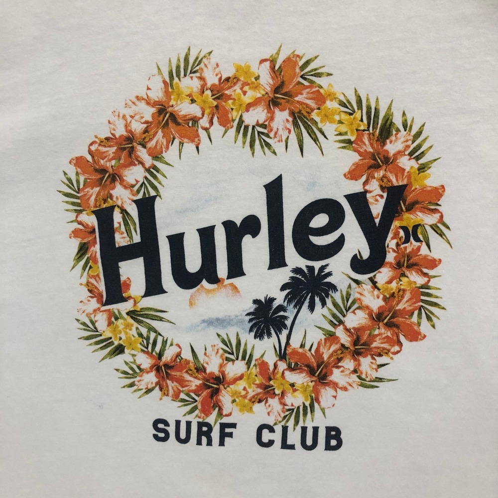 Hurley Surf Club Mens XXL White Graphic T-Shirt Floral Wreath Back Print